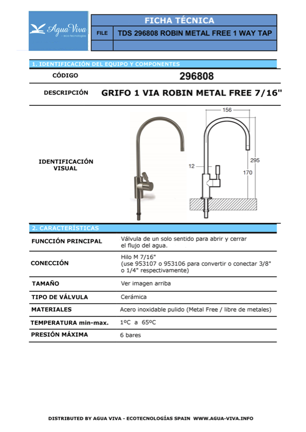 filtracion-de-agua-Ficha-tecnica-Grifo-ROBIN-METAL-FREE
